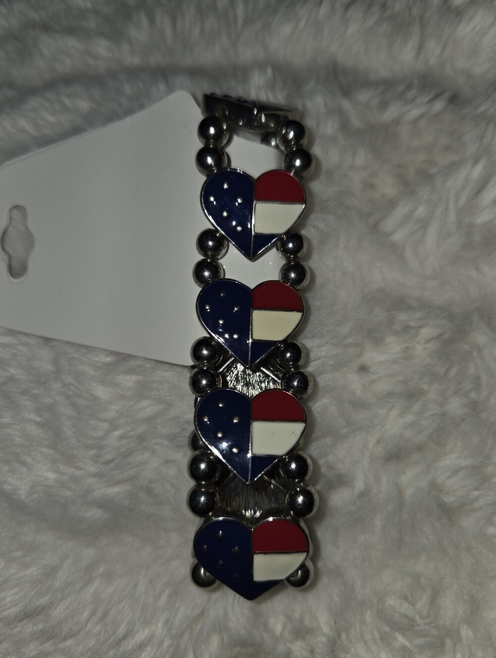 Patriotic Heart Bead Stretch Bracelet - Red, White & Blue